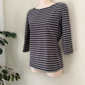 H&M Pima Cotton Striped Boatneck Top Grey  White - Soft & Thick Size Small